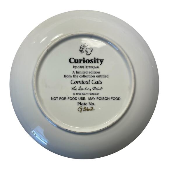Gary Patterson Comical Cats Collector Plate 1996 Danbury Mint Curiosity Cat - Picture 2 of 3